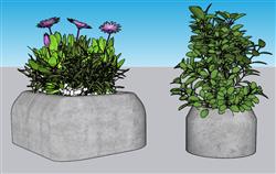 石制花盆盆景SU模型