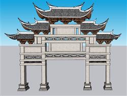 中式门楼牌坊su模型(ID34632)
