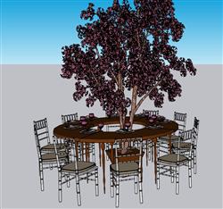 餐厅树池餐桌椅SU模型