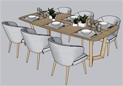 北欧餐桌椅家具su模型(ID35212)
