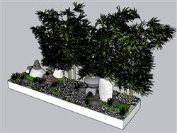 新中式日式庭院景观枯山水石头su模型(ID35422)