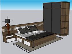 木制床铺衣柜SU模型
