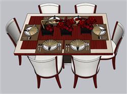 餐桌椅6人座家具SU模型