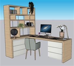 书桌书柜办公桌SU模型