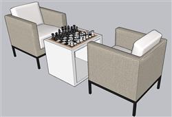 国际象棋扶手椅棋盘SU模型