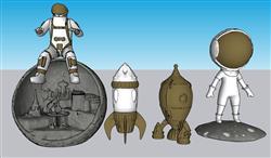 宇航员火箭工艺品SU模型