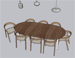 椭圆形餐桌椅SU模型