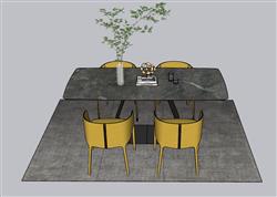 北欧餐桌椅花瓶SU模型