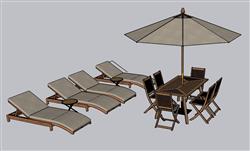 躺椅太阳伞座椅SU模型