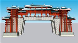 中式建筑汉唐门楼SU模型