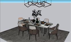 现代餐厅餐桌餐椅组合su草图大师(ID36952)