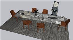 北欧餐桌椅大象人SU模型