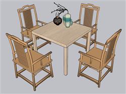 中式桌椅扶手椅SU模型