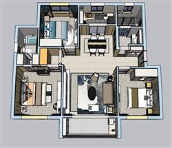 中式三房两厅家装户型草图模型(ID37506)