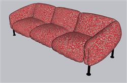 三人座布艺沙发su模型素材(ID38174)