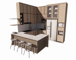 开放式厨房橱柜吧台sketchup模型(ID38893)