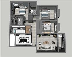 现代室内家装户型su模型(ID39172)
