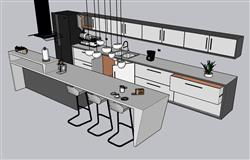 极简开放式厨房SU模型