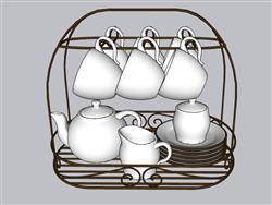 茶杯茶壶架SU模型