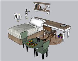 儿童床铺书桌玩具桌SU模型