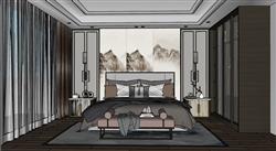 新中式卧室房间SU模型