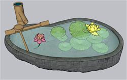 惊鹿庭院流水荷花池景观草图模型(ID42968)