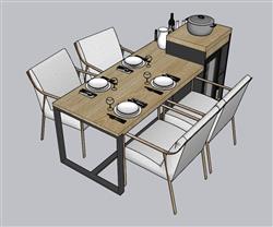 简易四人餐桌椅SU模型