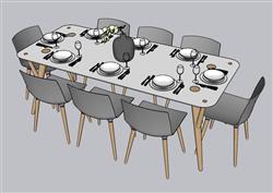 8人餐桌椅草图模型(ID46014)