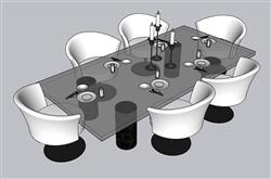 欧式玻璃餐桌椅SU模型