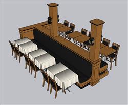餐厅餐桌椅卡座SU模型