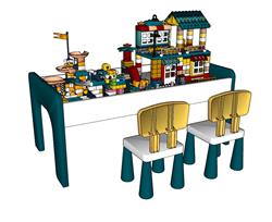 儿童积木桌SU模型