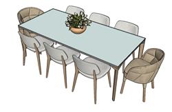 8人座餐桌椅草图大师模型下载草图模型(ID61645)