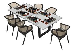 新中式餐桌椅SU模型