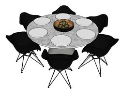 北欧圆形餐桌椅SU模型