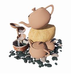 雕塑水景茶壶SU模型