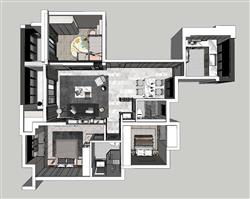 现代家装户型su模型(ID89765)-www.caotu66.com