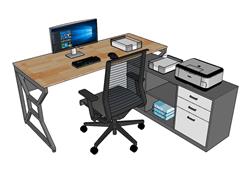 电脑桌打印机打印纸SU模型