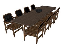 8人座餐桌SU模型