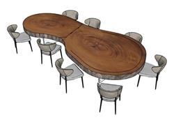 原木餐桌SU模型