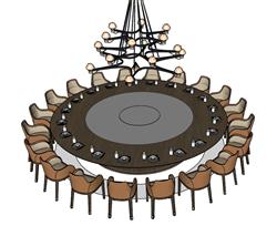 大圆桌餐桌SU模型