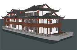 中式船屋建筑SU模型