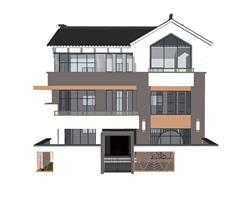 新中式独栋别墅sketchup模型免费下载(ID93722)