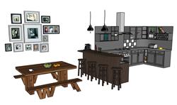 厨房吧台桌椅SU模型