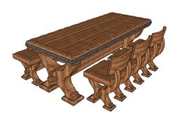 木艺餐桌椅SU模型