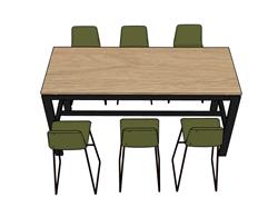 工业风loft餐桌椅免费su模型在线下载(ID94849)