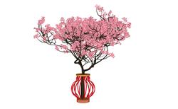 中式花瓶红枫SU模型