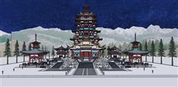 中式古建筑寺庙SKP模型(ID123842)