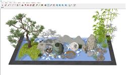 日式枯山水庭院景观小品SU模型