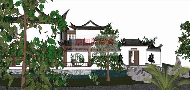 中式古建园林SU模型文件大小是7.57M