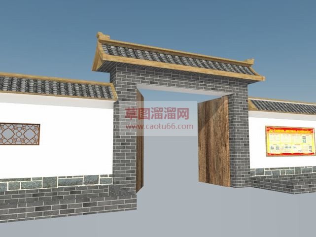 中式院门围墙SU模型分享作者是【室内工装-廖】